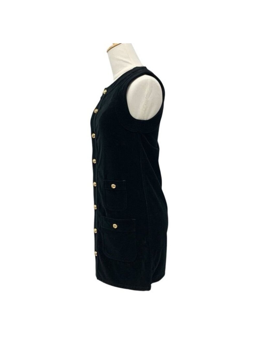 Celine Dress Cotton Black Gold Triomphe Velor Sleeveless - Picture 2 of 8